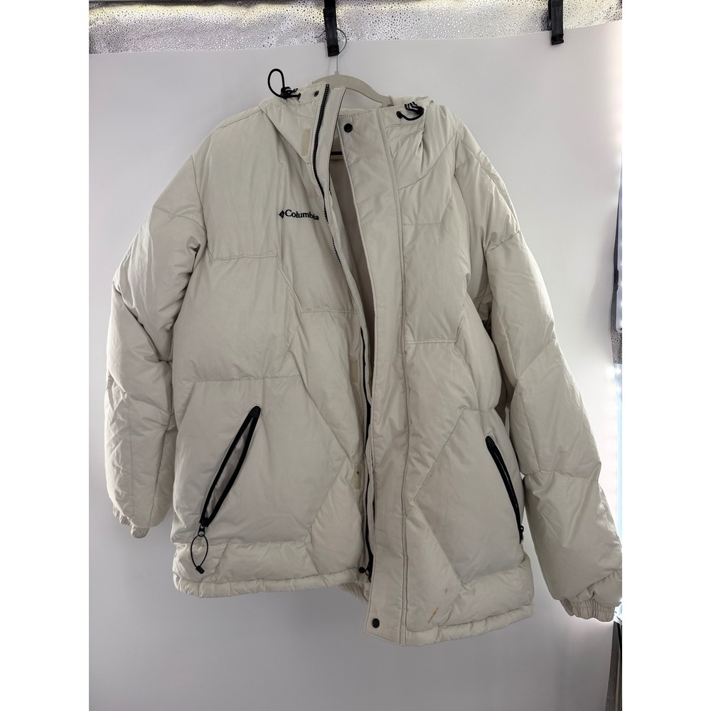 Columbia Mens Puffer Jacket Down Fill Hooded Quilted Winter Coat Cream White XL